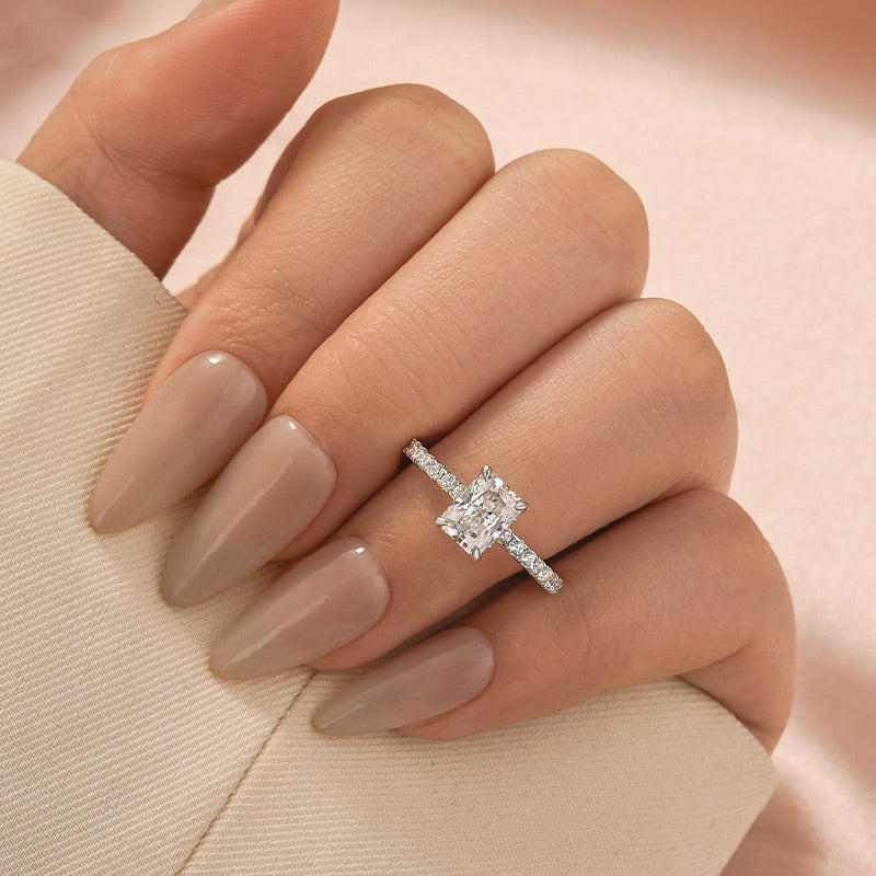 Solisfine Moissanite 1.0Ct Radiant Cut White Gold Engagement Ring For Women