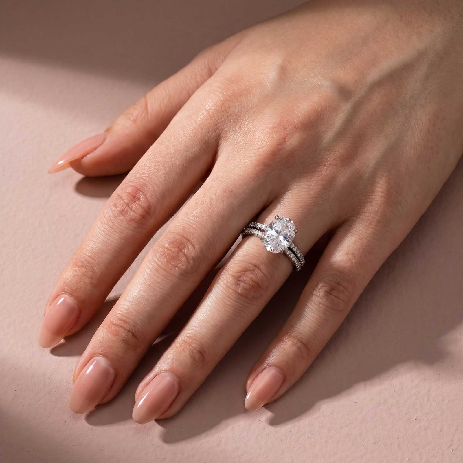 Solisfine Moissanite 4.0 Ct ~5.5 Ct Oval Cut White Gold Wedding Ring For Women