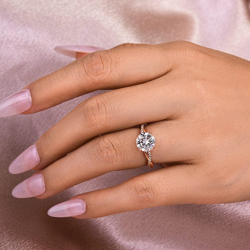 Solisfine Moissanite 1.2Ct/2.0 Ct Twist Rose Gold Pave Promise Bridal Ring