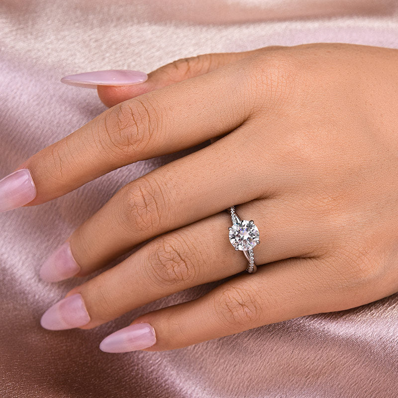 Solisfine Moissanite 1.0Ct/1.2Ct/2.0 Ct Round Cut Twist White Gold Pave Promise Bridal Ring