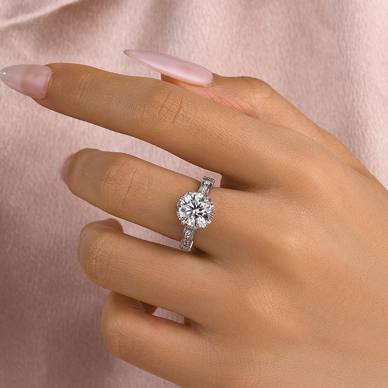Solisfine Moissanite 2.0Ct Round Cut Twist White Gold Promise Bridal Ring