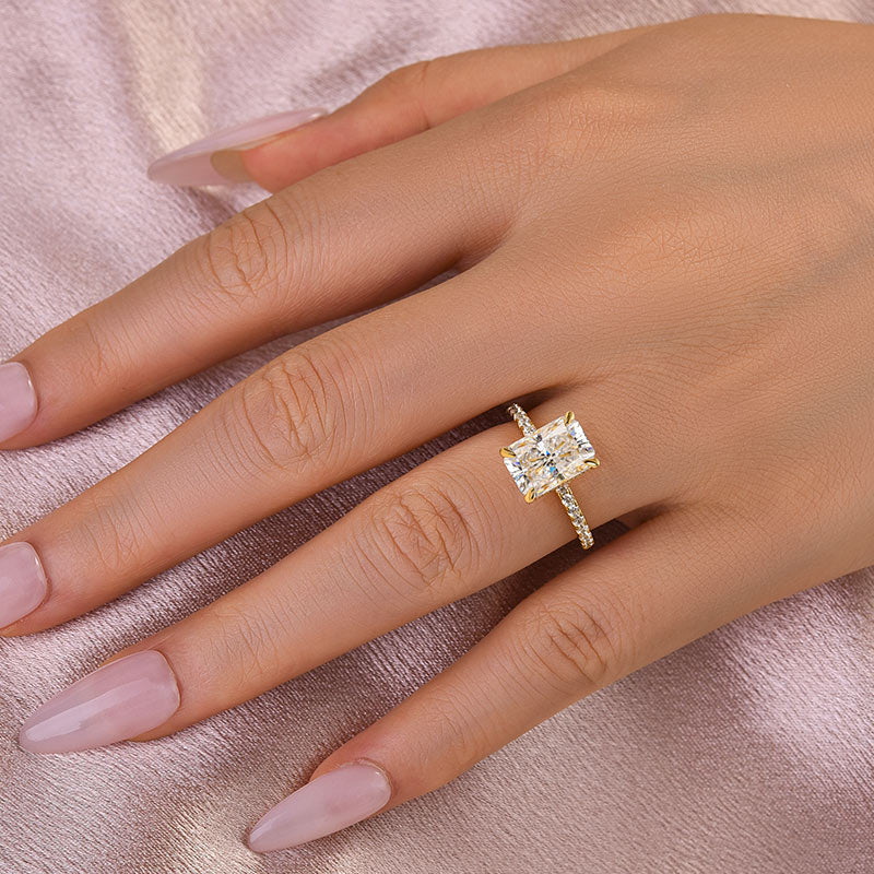 Solisfine Moissanite 2.0 Ct~3.5 Ct Radiant Cut Yellow Gold Engagement Ring For Women