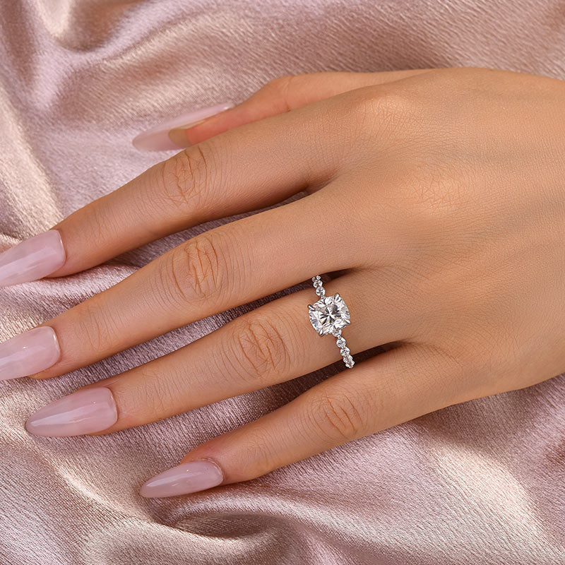 Solisfine Moissanite 2.0 Ct White Gold Cushion Cut Bridal Ring