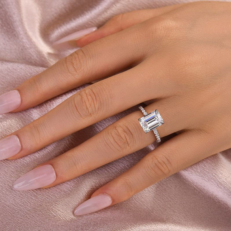 Solisfine Moissanite 3.5 Ct Emerald Cut Engagement Ring For Women