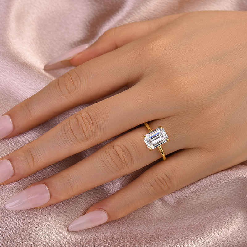 Solisfine Moissanite 3.5 Ct Emerald Cut Solitaire Engagement Ring For Her