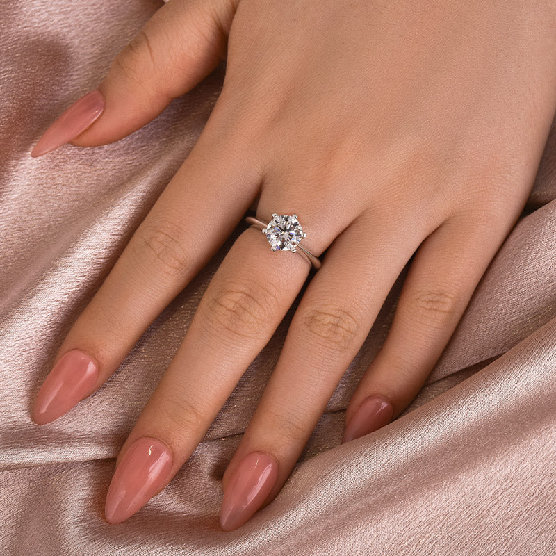 Solisfine Moissanite 2.0 Ct ~3.0Ct Round Cut 6 Prong White Gold Engagement Ring