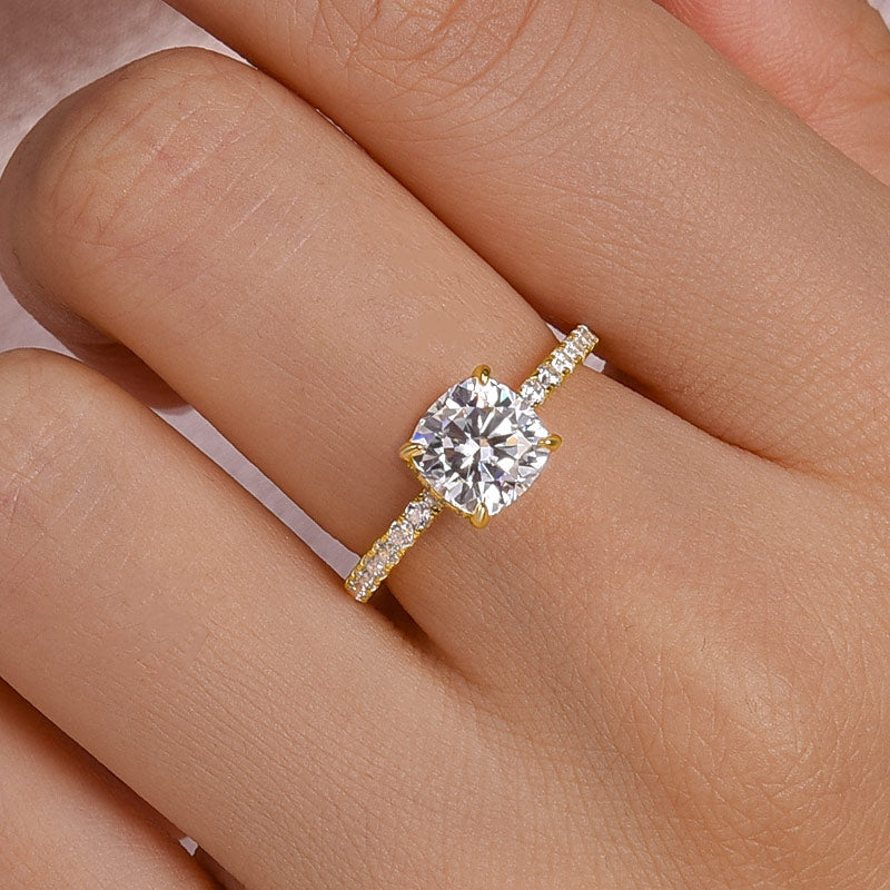 Solisfine Moissanite 2.0 Ct~2.5 CtSquare Cushion Yellow Gold Promise Ring