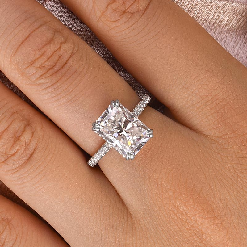 Solisfine Moissanite 3.0Ct~4.5 Ct Radiant Cut White Gold Engagement Ring For Women