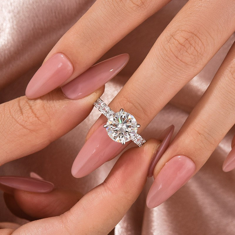 Solisfine Moissanite 4.0 Ct Round White Gold Engagement Ring with Asscher Cut Wedding Band