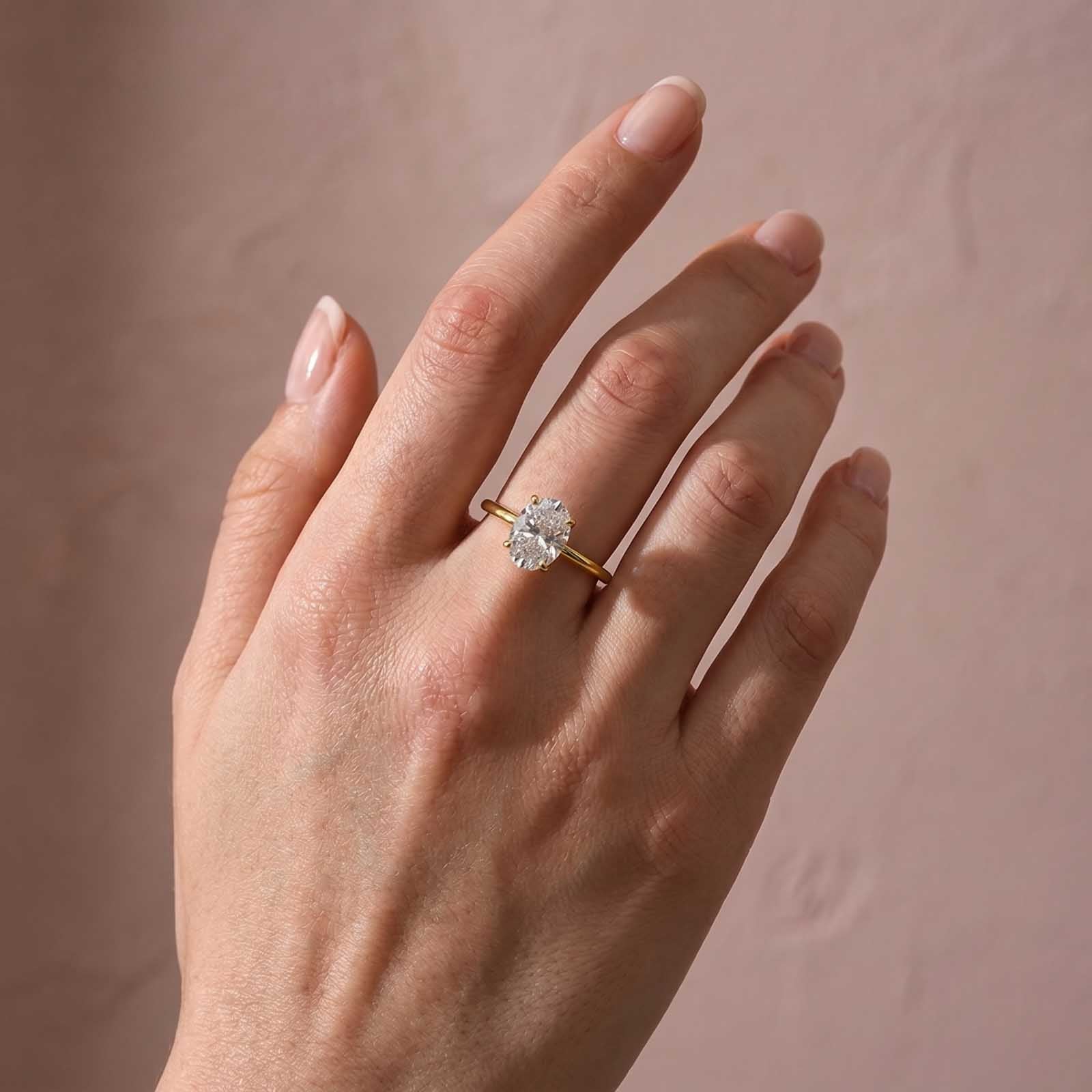 Solisfine Moissanite 2.0 Ct ~5.5 Ct Oval Cut Yellow Gold Promise Ring For Women
