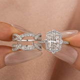 Moissanite 3.0Ct White Gold Halo Radiant Cut Stack Wedding Ring with Enhancer Wedding Band