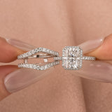 Moissanite 3.0Ct Halo Radiant Cut White Gold Wedding Ring with Enhancer Ring