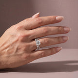 Solisfine Moissanite 2.5Ct Cushion Cut Engagement Ring in Sterling Silver with Eternity Wedding Band
