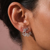 S925 Moissanite 0.11 Ct*2 Round Cut  Four Petal Flower Wrap Around Ear Studs For Women Wedding Gift