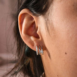 S925 Moissanite 0.1Ct*2 Round Cut Triple-Band Hoop Earrings Minimalist Everyday Wearable Earrings