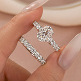 Moissanite 2.5Ct Oval Cut Side Stone White Gold Engagement Ring with Pavé Eternity Ring