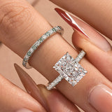 Solisfine Moissanite 3.5Ct Radiant Cut Engagement Ring With Green & White Round Cut Wedding Band