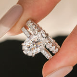 Moissanite 4.0Ct Hidden Halo Oval Cut White Gold Engagement Ring with 3.0Ct Oval Cut Wedding Band