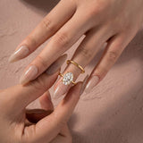 Solisfine Moissanite 4.0Ct Solitaire Oval Cut Yellow Gold Engagement Ring with Plain Wedding Band