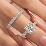 Solisfine Moissanite 3.0Ct Cushion Cut Side Stone White Gold Engagement Ring with Pavé Eternity Ring