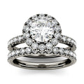 2.02 CTW DEW Round Moissanite Halo with Side Accents Bridal Set in 14K White Gold