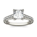 1.94 CTW DEW Square Moissanite Side-Stone Trellis Engagement Ring in 14K White Gold