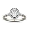 1.74 CTW DEW Oval Moissanite Halo with Side Accents Engagement Ring in 14K White Gold