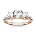 3.31 CTW DEW Round Moissanite Trellis Three Stone Ring in 14K Rose Gold