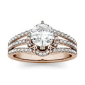1.58 CTW DEW Round Moissanite Split Shank Floral Solitaire with Side Accents Engagement Ring in 14K Rose Gold