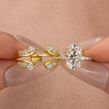 Moissanite 4.0Ct Oval Cut Yellow Gold Wedding Ring with Enhancer Ring