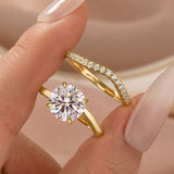 Moissanite 3.0Ct Channel Set Round Cut Curved Wedding Ring Set