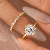 Moissanite 2.0Ct Solitaire Round Cut Engagement Ring with Round Cut Wedding Band