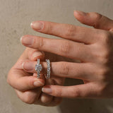 Solisfine Moissanite S925 2.0Ct Round Cut 2PC Brival Ring Set Solitaire Promise Ring & Pavé Eternity Band