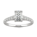 1.43 CTW DEW Radiant Moissanite Solitaire with Side Accents Engagement Ring in 14K White Gold