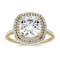2.90 CTW DEW Cushion Moissanite Double Halo Engagement Ring in 14K Yellow Gold