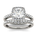 1.88 CTW DEW Cushion Moissanite Halo Bridal Set in 14K White Gold