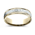 Hammered Center Finish with Milgrain Edges 6.0mm Wedding Band in 14K Two-Tone Gold