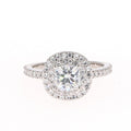 1.77 CTW DEW Cushion Moissanite Double Halo Engagement Ring in 14K White Gold