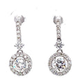 2.03 CTW DEW Round Moissanite Halo Drop Earrings in 14K White Gold