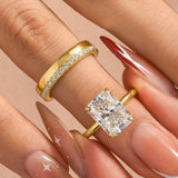 2PC Moissanite 4.5Ct Radiant Cut Solitaire Engagement Ring With Round Cut Wedding Band Wedding Ring Set