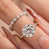 Solisfine 2PC Moissanite 4.0Ct Round Cut Engagement Ring With Pear Cut Wedding Band Wedding Ring Set