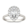 1.80 CTW DEW Pear Moissanite Halo Engagement Ring in 14K White Gold