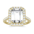 4.06 CTW DEW Emerald Moissanite Halo Engagement Ring in 14K Yellow Gold