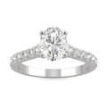 1.78 CTW DEW Oval Moissanite Side Stone Engagement Ring in 14K White Gold