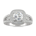 1.47 CTW DEW Round Moissanite Milgrain Accented Halo Engagement Ring in 14K White Gold
