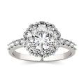 1.78 CTW DEW Round Moissanite Flower Halo Engagement Ring in 14K White Gold