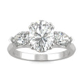 2.96 CTW DEW Oval Moissanite Three-Stone Engagement Ring in 14K White Gold