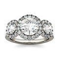 3.09 CTW DEW Round Moissanite Halo Three-Stone Ring in 14K White Gold