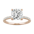 2.52 CTW DEW Cushion Moissanite Side-Stone Engagement Ring in 14K Rose Gold