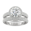 2.11 CTW DEW 14K White Gold Round Moissanite Pave Halo Bridal Set